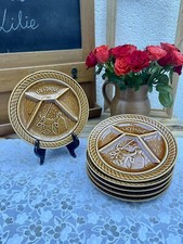 5 Assiettes à Fondue en Barbotine - Sarreguemines - Bourguignonne - Vintage