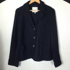 KEW 159 Jacket Navy Blue Boucle 100% Wool Pockets Unlined Button Closure UK 12
