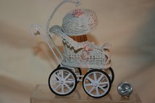Miniature Dollhouse Vintage Wicker Baby Buggy Pram Artist Signed 1:12