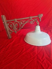 ANTIQUE OUTDOOR SCONCE COURTYARD LAMP STEM CAST IRON LAMPSHADE ENAMEL 