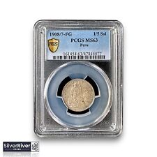 1908/7-FG Peru Silver 1/5 Sol (*Certified MS63 by PCGS*) - Toned