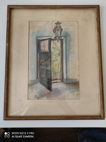 Open door pastel on paper - door",