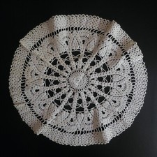 Art Nouveau Italy White Cotton Yarn Lace Crochet Round Placemat N5545
