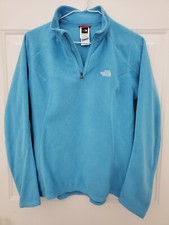 North Face Polartec Classic Fleece Women Size SP 1/4 Zip Light Blue Pullover