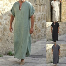 NEW Men Arab Muslim Long Robe Middle East Islamic Thobe Kaftan Robes Jubba Gowns