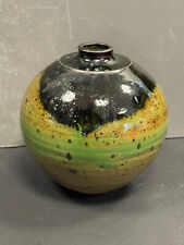 Vintage Design Ceramic Lamp Stand Vase Signed Enameled Sandstone