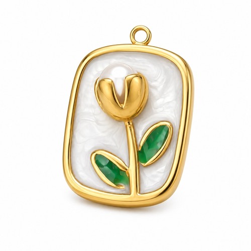 Pendentif tulipe émaillée - pendentif,