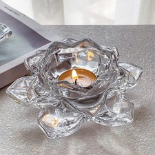 Bougeoir décoratif en verre forme lotus pour bougies flottantes et théières