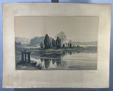 Bois gravé couleur : Vue présumée de l'étang du puits en Sologne Romorantin