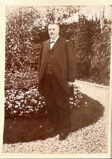 FRANCE man in his garden bird cage c1895 two vintage photos albumin 