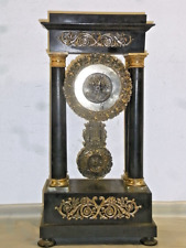 🇫🇷 ANCIENNE GRANDE PENDULE PORTIQUE COLONES NAPOLEON III BOIS CHENE BRONZE