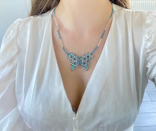 Collier papillon ancien perles - papillon,