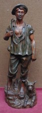 rare beautiful old very large statue ruler shepherd & dog Augustus Moreau