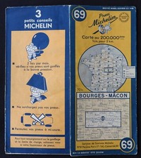 Carte MICHELIN 69 BOURGES MACON 1950 Guide Bibendum pneu tyre map