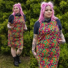 Run and Fly 70's Lumineux Floral Long Longueur Robe Chasuble 8-20 Vintage Rétro