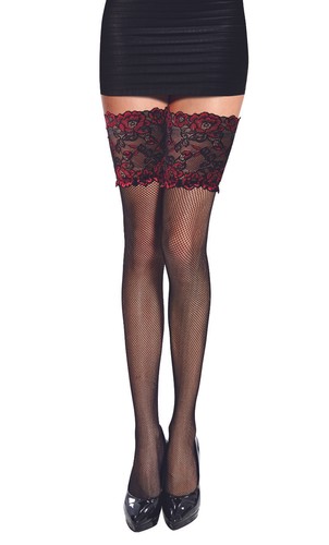 Bas noir dentelle motif - noir, floral