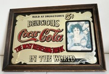 Coca-Cola 5¢ 1900’s Advertising Mirror - Glomized Glass Wooden Frame 32×22cm