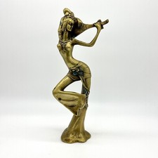 Vintage Woman Bronze Statue Sculpture Art Deco Style Lady Figurine Music