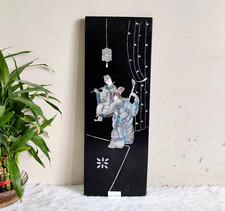 Ancien Japonais Musicien Nacre Intérieur Shibayama Art Tenture Murale Panneau