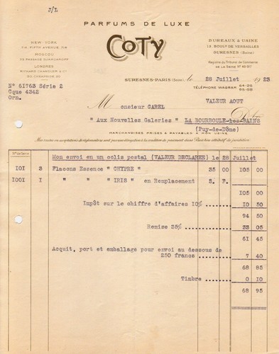 Suresnes paris facture coty - suresnes,