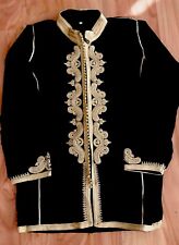 Antique Moroccan Velvet Teen Sz 16 Jabador Black with Gold Metallic Embroidery