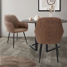 Lot de 2 chaises salle à manger embourrée marron avec accoudoirs en simili