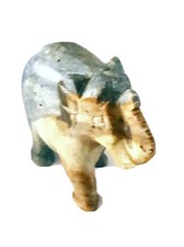 VINTAGE SOLID CARVED TRUNK CURLED UP ELEPHANT FIGURE Made in India 