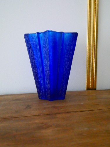 Vase verre cristal bleu - en,