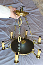 Lustre 6 lumières  à col de cygne bronze doré et tôle laqué vert de style Empire