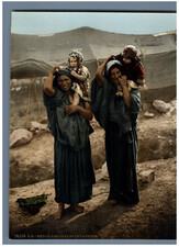 Bedouins and their children in front of their tent. P.Z. vintage photochromic. photo