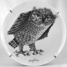 HAVILAND LIMOGES PORCELAIN PLATE "Owl/Owl" ROCH POPELIER, sevres...