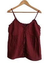 Top marron à volants et boutons. Kiabi. Coton. Taille 40 / 42