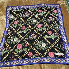 Tiffany & Co. Grande écharpe en soie fleurie bleu noir 87 x 87 cm