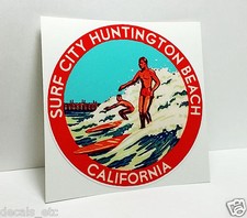 SURF CITY HUNTINGTON BEACH CALIFORNIA Vintage Style Travel DECAL / Vinyl STICKER