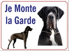 Attention au chien, Je monte la garde plaque ou autocollant DOGUE ALLEMAND