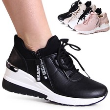 Femmes Semelle Compensée Baskets Chaussures Basses Plateforme de Sport pour