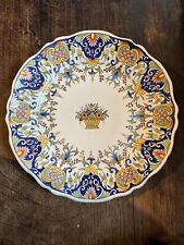 Earthenware Plate Signed Early 20th Century Rouen Flower Basket Decor