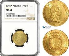 A9-038, Austria, Francisc I, 1/2 Souverain d'or 1793 A, Vienna Mint, NGC MS61