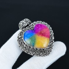 Arc-en-Ciel Solaire Quartz Gemme 925 Argent Sterling Bobo Pendentif For Marriage