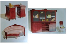 2 ORIGINAL PRINTS office library art nouveau Barcelona Ebanista Moderno