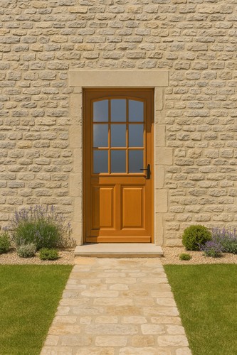 Porte entrée bois vitrée - bois,