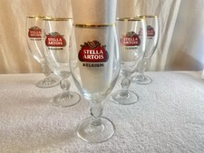 Set of 6 Stella Artois 33CL Gold Rimmed Block Lettering Beer Glasses Chalices