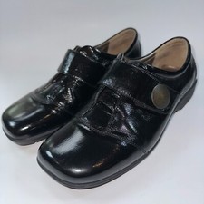 Josef Seibel Black Patent Leather Comfort Shoe 41 Women’s Slip On Hook and Loop