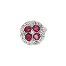Grey Gold, Ruby and Diamond "Flower" Ring
