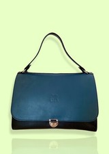 Sac à main GEORGES RECH en vrai cuir - Cartable Noir et Blue avec logo GR