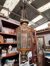 Stunning Vintage Brass and Glass Pendant Lantern