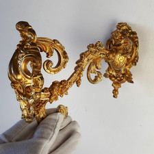 Grand crochet en bronze doré & porte-manteaux antique design fleuri Art Nouveau