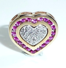 Heart Pendant with Chain 585 Yellow Gold Rubies and Diamonds Length 42cm