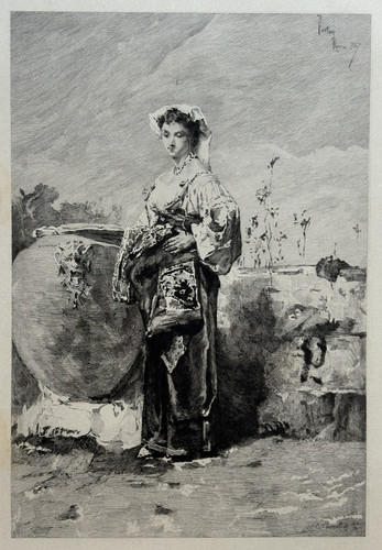Paysanne italienne gravure eau - italienne,