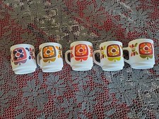 5 tasses   à café Mobil , fleurs lotus, vintage années 70